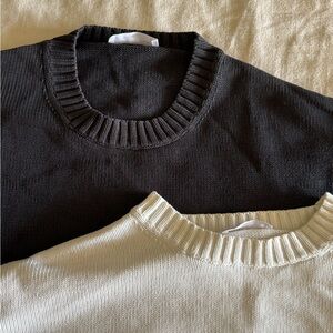 2 Cotton Everlane Black and Cream Knit Sweaters